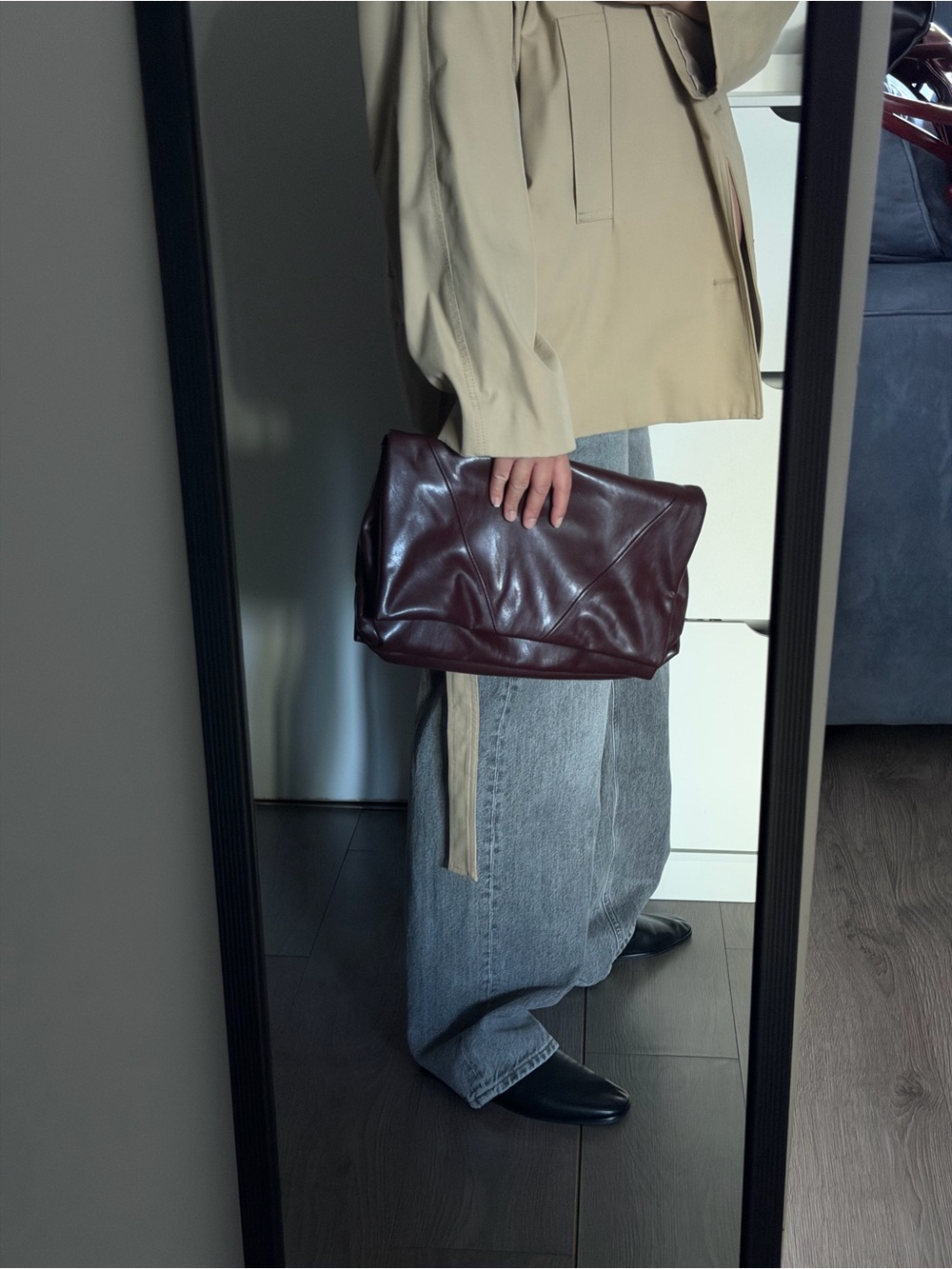 Zara Women's faux Leather Foldover Clutch in Deep Burgundy